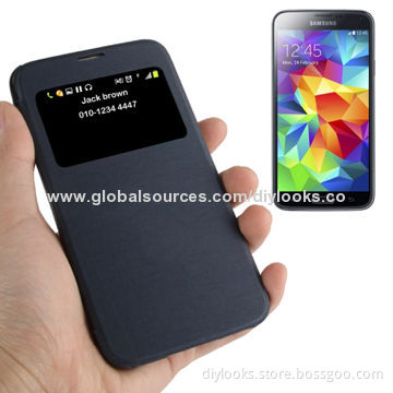 Leather Case with Call Display ID, for Samsung Galaxy S5 mini/G800 (Dark Blue)